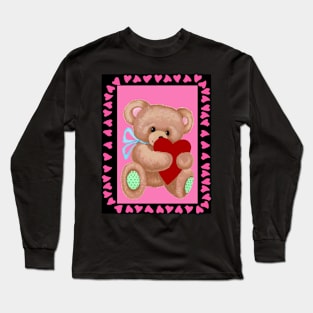 Valentine Teddy Bear Cartoon Fantasy Abstract Print Long Sleeve T-Shirt